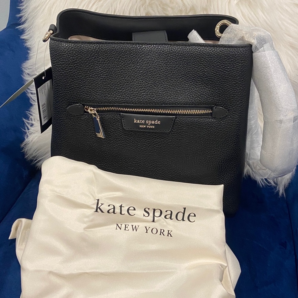 NWT Kate Spade Black Pebbled Leather Shoulder Bag with dust bag - Picture 6 of 16